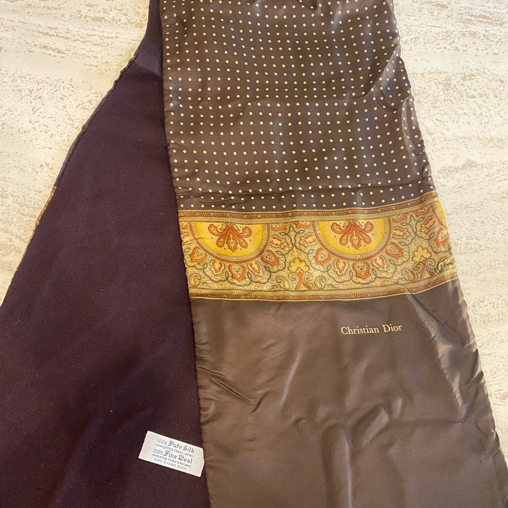 Dior Men's Vintage- Brown and Gold Patterned Silk and Wool scarf